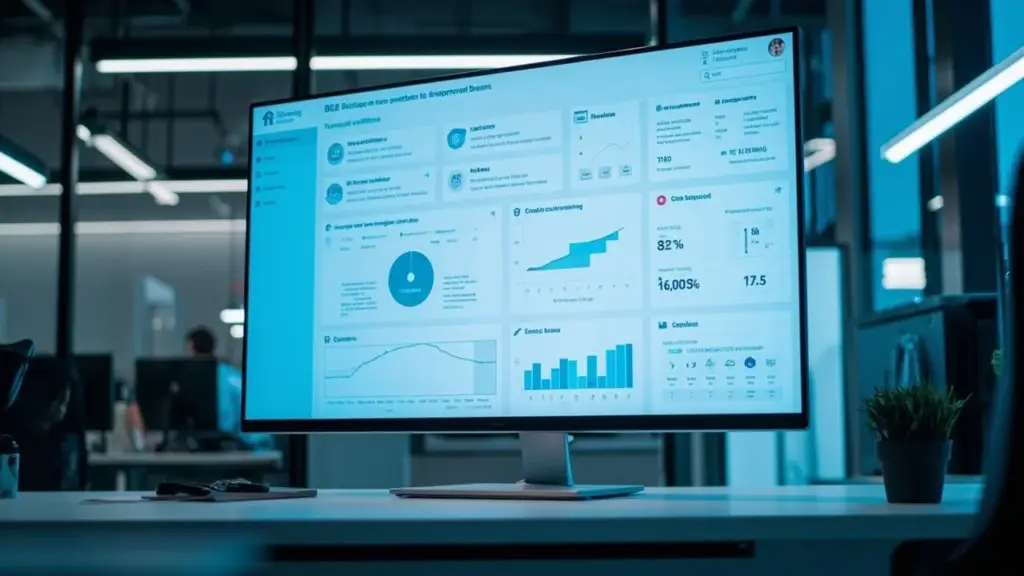 BLB Dropshipping analytics dashboard showing niche performance metrics, AOV, and conversion data on office monitor